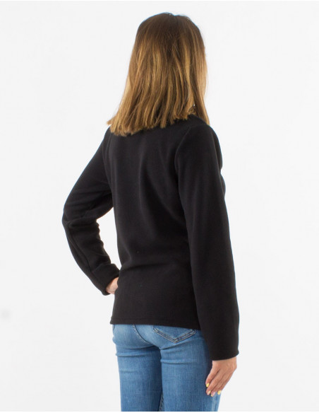 Veste polaire basique noir avec broderies fleuries