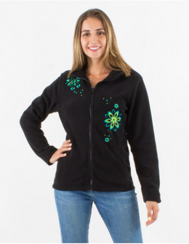 Fleece jacket with floral embroidery