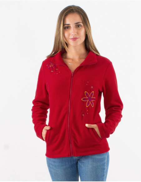 Veste polaire basique rouge avec broderies