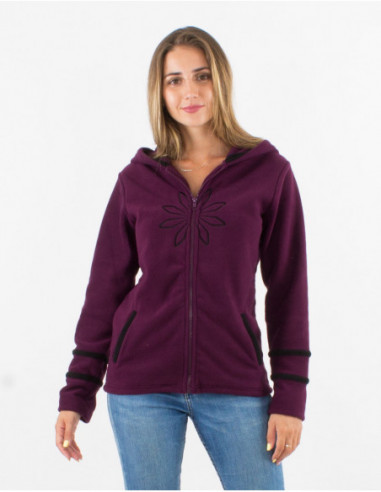 Veste polaire à capuche baba cool brodée