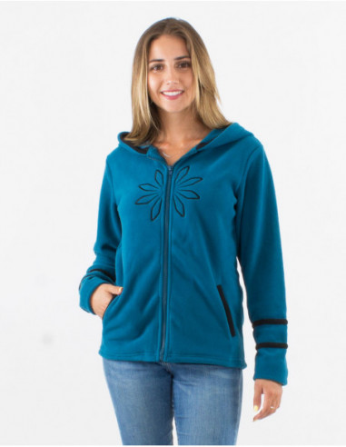 Embroidered ethnic fleece jacket