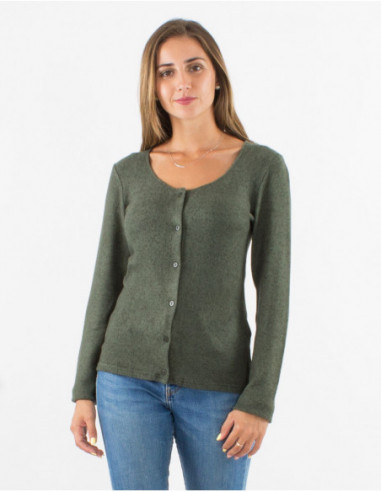 gilet couleur unie chiné vert kaki avec boutons