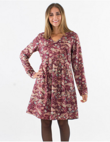 Robe patineuse originale boho chic cachemire rouge bordeaux