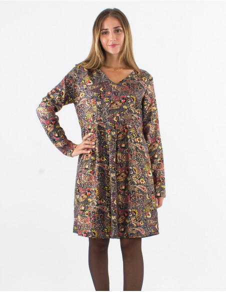 Bohemian short dress with paisley print