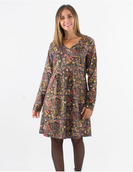 Bohemian short dress with paisley print