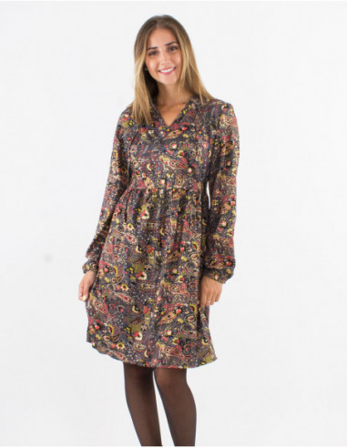 Bohemian dress with golden paisley print