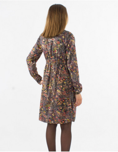 Robe longueur genoux fluide bohème chic cachemire gris