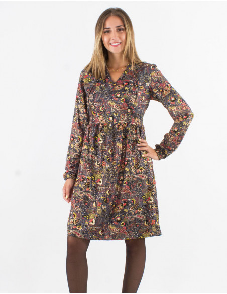 Bohemian dress with golden paisley print
