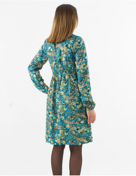 Bohemian dress with golden paisley print