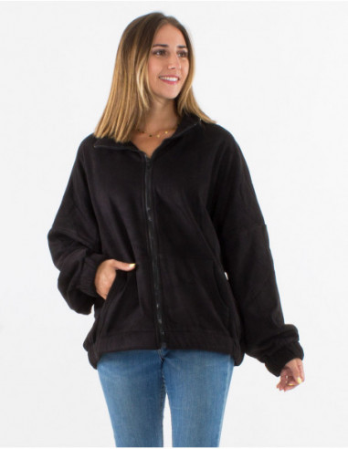 Veste à capuche fourrée basique pour l'hiver unie noire