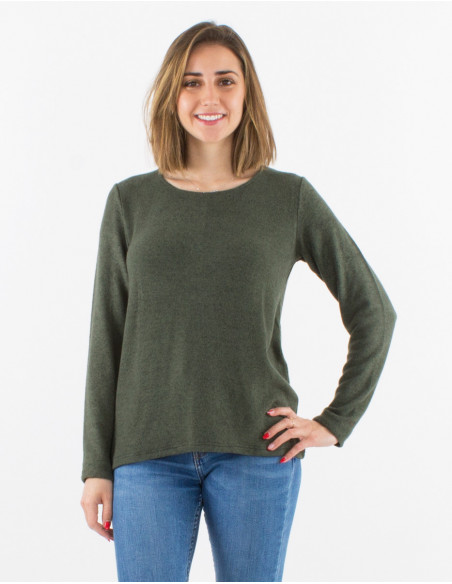 Pull basique vert kaki pour femme coupe ample confortable
