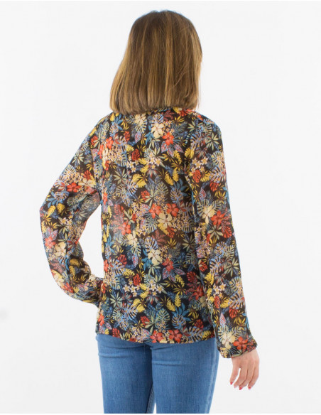 Chemise noire légère pour l'automne 2022 à imprimé de fleurs colorées bohème