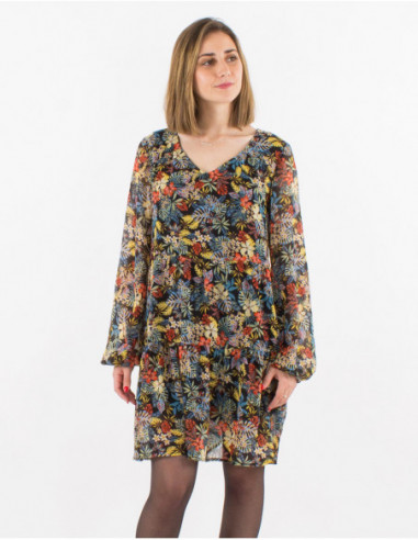Robe courte transparente fluide pour l'automne à motifs fleurs colorées