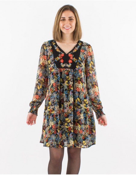 Floral embroidered flowing dress