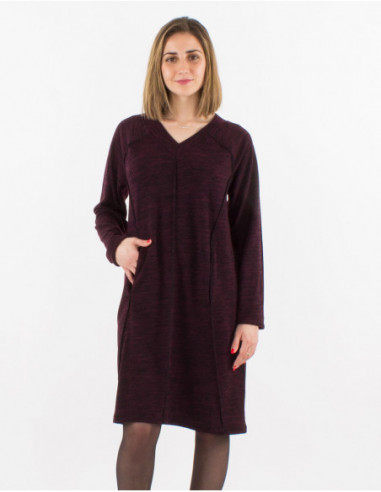 Robe courte hiver basique pour femme unie chinée violet mauve