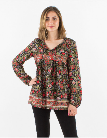 Satin blouse boho chic floral