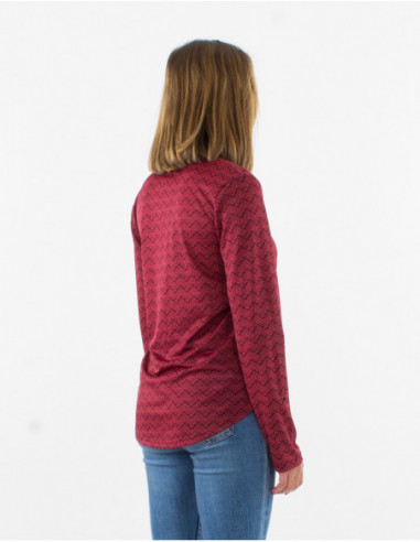 Blouse fluide et confortable pour femme motifs rouge bordeaux géométriques
