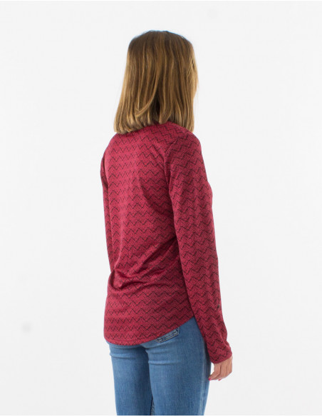 Blouse fluide et confortable pour femme motifs rouge bordeaux géométriques