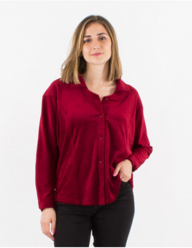 Chemise rouge bordeaux en velours oversize pour femme