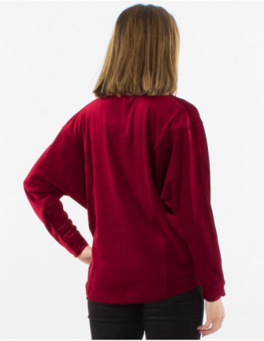 Chemise hiver 2022 en velours large toucher doux rouge bordeaux