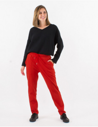 Look uni féminin blouse gaze de coton et pantalon jogging