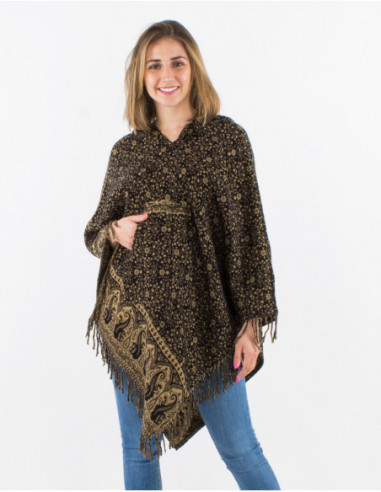 Poncho femme pour l'hiver ethnique chic noir