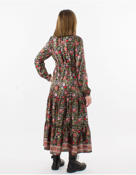 Bohemian floral satin long dress