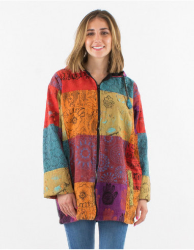 Veste ethnique original intérieur polaire patchworks multicolores