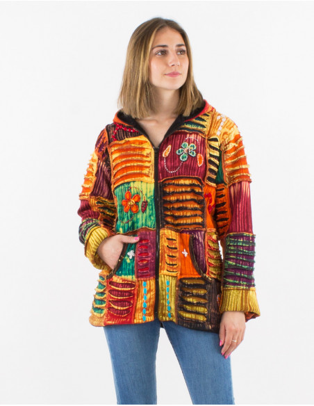 Veste courte baba cool originale bariolé patchwork Tie and Dye
