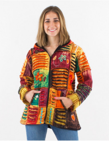Veste baba cool originale multicolore avec patchs déchirés pour femme