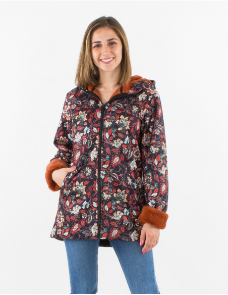Manteau chaud à capuche pour l'hiver avec motifs cachemire fleuri tendance et original