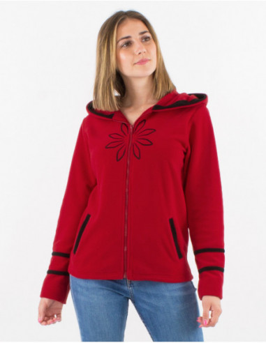 Veste polaire à capuche baba cool brodée