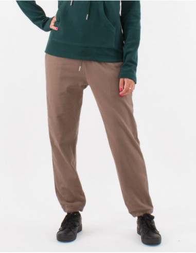 Pantalon jogging avec poches avant tissu doux pour l'hiver uni taupe