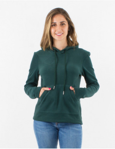Pull à capuche et poche kangourou pour l'hiver tissu chaud uni basique bleu émeraude
