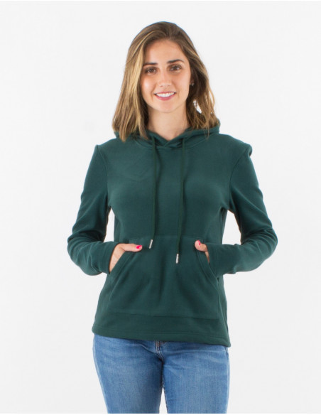 Pull à capuche et poche kangourou pour l'hiver tissu chaud uni basique bleu émeraude