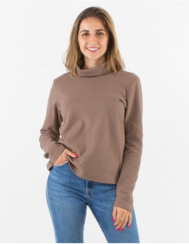 Pull basique hiver chaud et doux pour femme uni marron taupe