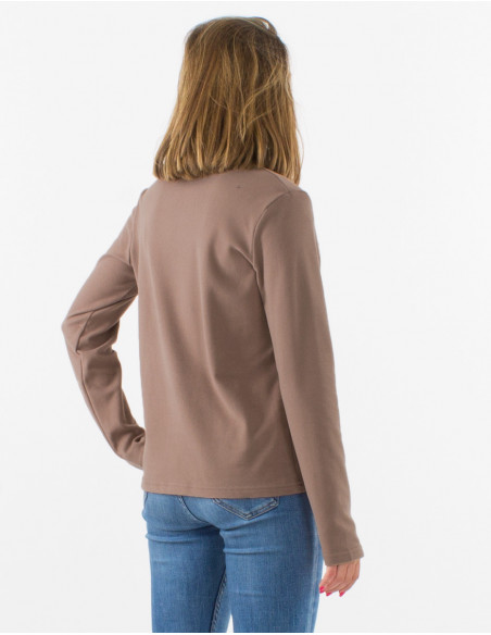 Dos de pull basique femme pour l'hiver doux uni marron taupe