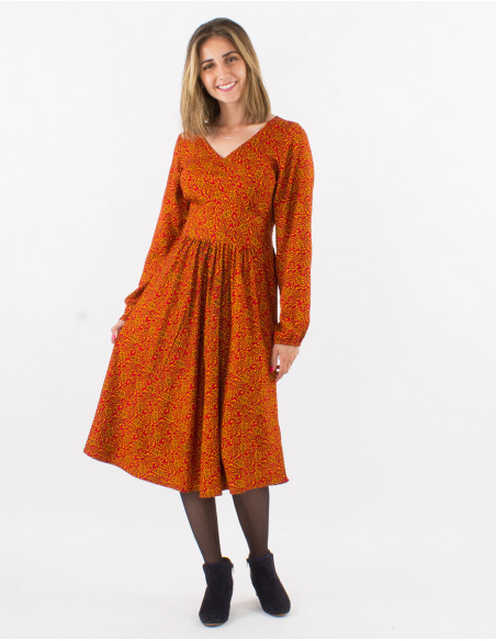 Robe midi chic à imprimé ethnique coloré rouge