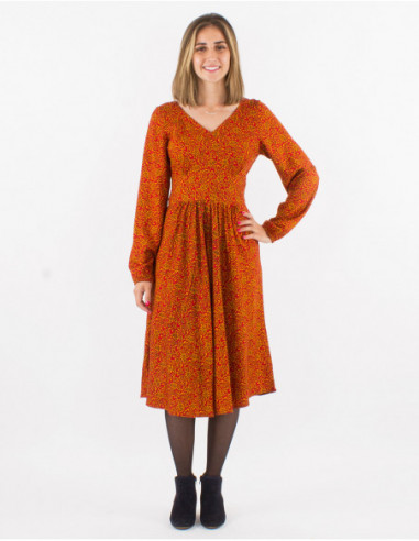 Robe midi patineuse originale ethnique chic à motifs colorés rouge