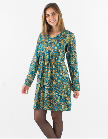 Bohemian short dress with paisley print