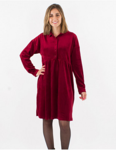Robe courte loose en velours doux rouge bordeaux confortable pour l'hiver