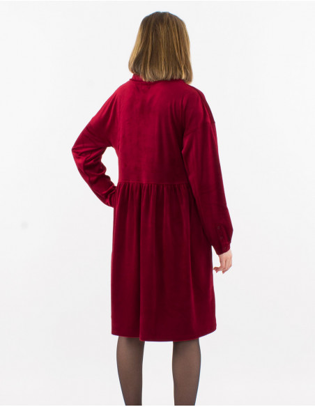 Robe courte large et confortable en velours rouge bordeaux