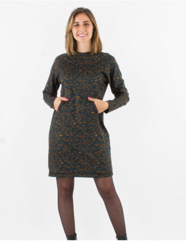 Robe d'hiver courte sweat-shirt fleurie