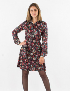 Robe chemise noire chic et fluide bohème chic imprimé fleuri 2