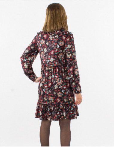 Robe courte chic avec volants et tissu brillant imprimé cachemire fleuri