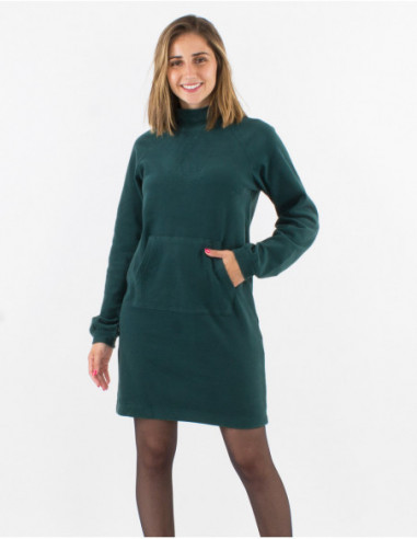 Robe pull sweat col roulé unie basique bleu émeraude