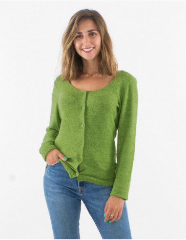 gilet couleur unie chiné vert avec boutons