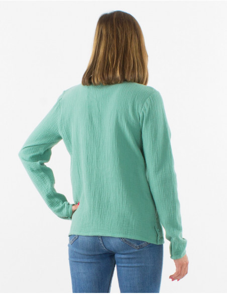 Blouse femme élégante en gaze de coton vert d'eau