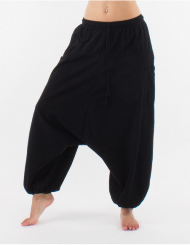 Sarouel mixte baba cool en coton noir avec poches sur les côtés