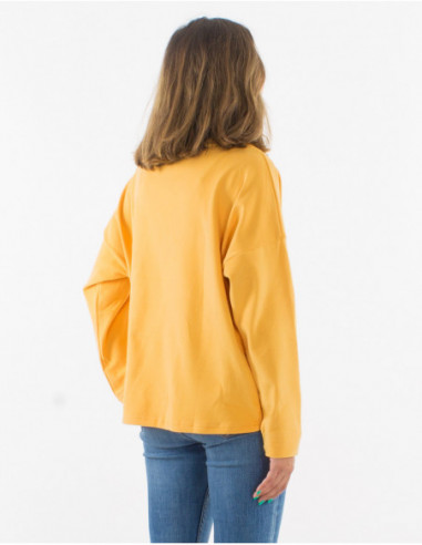 Pull doux d'hiver coupe large et confortable pour femme uni jaune moutarde